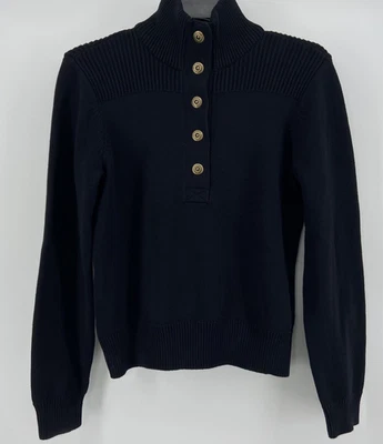 Suéter Lauren Mujer Grande Negro Acanalado Remache Botón Náutico Preppy Ralph Foto 1 de 4