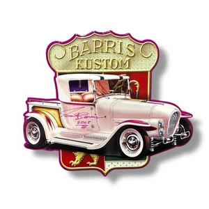 RARE George Barris Kustoms TV Series Tin Sign Car Logo Crest 19.5x23” SIGNED - Picture 1 of 3
