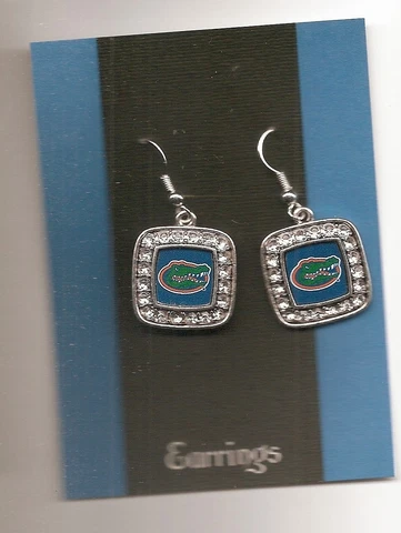 Florida Gators Fashion Dangle Earrings with Faux Crystals and Gator Head Cover