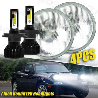 For Triumph TR6 1969-1976 Round Projector 7" LED Headlights Halo Angel Eyes DRL - Image 1 of 4
