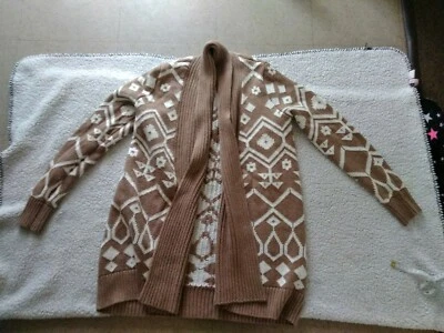 Antiguo Cardigan Largo Azul Marino Para Mujer Pequeño Ttibal Azteca Tostado Y Blanco T-1 Foto 1 de 4