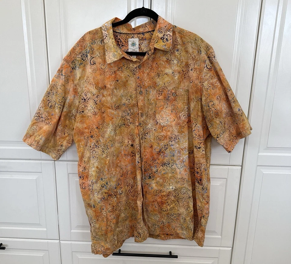 Territory Ahead 衬衫男式 XXL 橙色纽扣短袖 — 第 1/4 张图片