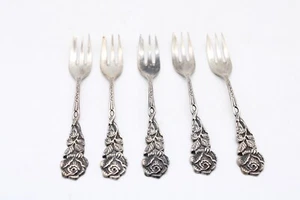 5x Hildesheimer Rose versilbert Kuchengabeln Gabeln Gabel Besteck Ø 14 cm - Bild 1 von 3