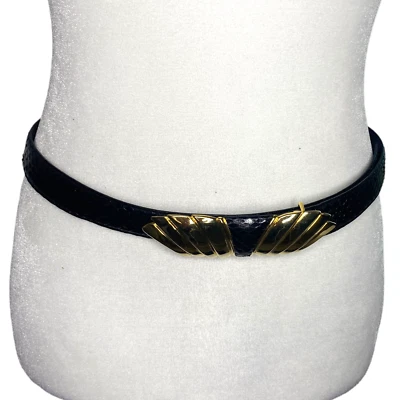 Milor Vintage 80s Black Genuine Snakeskin Womens belt M/L Goldtone hardware - Image 1 of 4