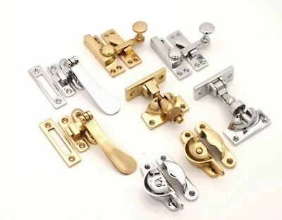 Victorian Style Sash Window Catch Latch Lock Fastener Polished Brass or Chrome - Image 1 of 4
