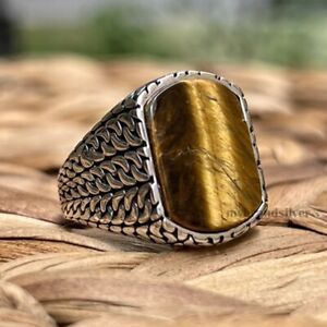 Solid 925 Sterling Silver Men's Ring Handmade Jewelry Tiger's eye All Size