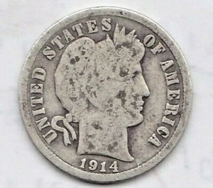 1914 Barber Dime in GOOD + condition stk 21.4 ~ FULL RIM ON BOTH SIDES - Picture 1 of 5