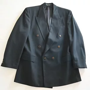 Vtg Biella 40L Tall Navy Blue 100% Wool Double Breasted Suit Jacket - Picture 1 of 24