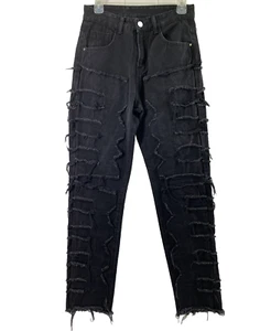 Womens Stacked Jeans Womens Size 30 Black Denim Frayed Ripped Raw Hem High Rise - Picture 1 of 10