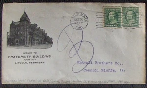 US envelope from Lincoln Nebraska, Fraternity Building w/ original letter, 1910 - Picture 1 of 2