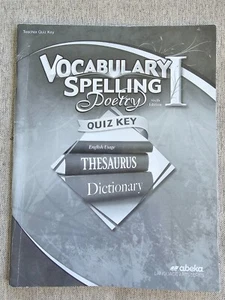 Abeka Vocabulary Spelling Poetry I 1 Teacher Quiz Key 7th Grade Sixth Edition - Picture 1 of 3