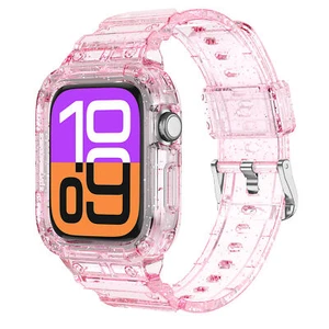 Brokatowy przezroczysty pasek sportowy TPU z etui do Apple Watch Series 10 42mm 46mm - Zdjęcie 1 z 42