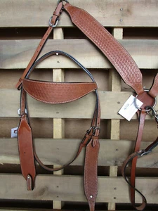 HEADSTALL BRUSTKRAGEN WESTERNTRENSE TRAIL VERGNÜGEN BARREL BASKET TOOLED TACK - Bild 1 von 5