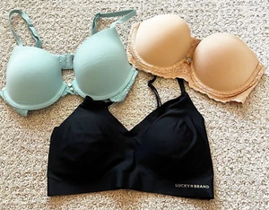 Aerie BH 32B T-Shirt BH Everyday Spitzenbesatz hellbraun schwarz grün Push Up Paket 3x - Bild 1 von 15
