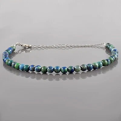 Naturale Malachite IN Azzurrite 4mm Perline Rotonde Catena 925 Argento Donna - Immagine 1 di 3