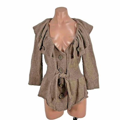 Cárdigan Anthropologie Charlie & Robin Suéter Corbata Peplum Volantes Marrón Talla M Foto 1 de 4