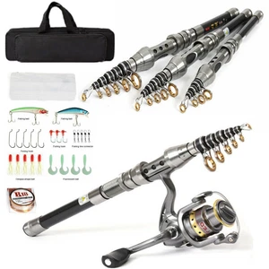 Telescopic Metal Fishing Rod Reel Combo Full Kit Spinning Reel Pole Line Bag Set - Picture 1 of 17