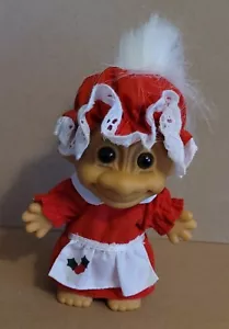 TROLL DOLL vintage HOLIDAY MRS. CLAUS Natale vinile figura bambina 5" RUSS TOY - Foto 1 di 5