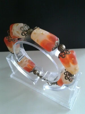 Schmuck Armband Perlen Lampen Perlen 20x13 mm koralle gelb Länge 22 + 4 cm - Bild 1 von 4