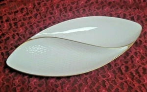 Vintage USA-made Lenox Boat Shaped Dish Two-Sections 24K Gold Trimmed 17-inches - Picture 1 of 4