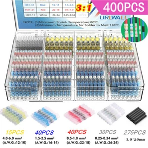 400 STCK. Wasserdicht Lötdichtung Hitzeschrumpf Draht Butt Terminal Stecker Set Kit - Bild 1 von 11
