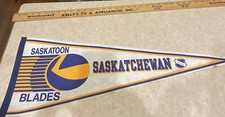 Vintage Saskatoon Blades WHL Hockey Team Full Sz 29" Pennant Old Early Antique