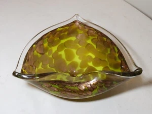 Large vintage hand blown Murano art glass cigarette cigar gold yellow ashtray - Picture 1 of 12