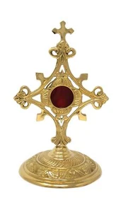 Needzo Small Brass Monstrance, Cross Shaped Reliquary, Catholic Church Supplies - Picture 1 of 8