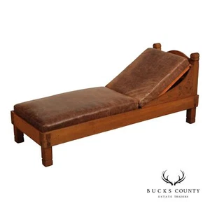 Early Stickley Brothers Inlaid Oak and Leather Daybed - Picture 1 of 16