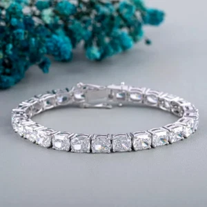 Women's 20Ct Oval Cut Lab Created Diamond Tennis Bracelet 14K White Gold Plated - Picture 1 of 11
