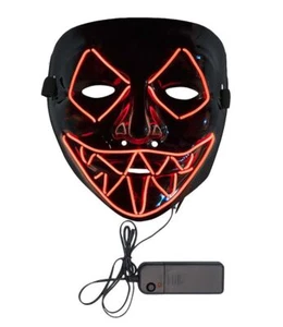 KILLER SMILE FACE MASK WITH RED LED LIGHTS HALLOWEEN HORROR FANCY DRESS - Picture 1 of 6