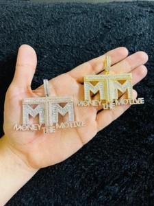 Pendentif diamant simulé hip hop finition or 14 carats MTM argent le motif avec chaîne - Photo 1/3