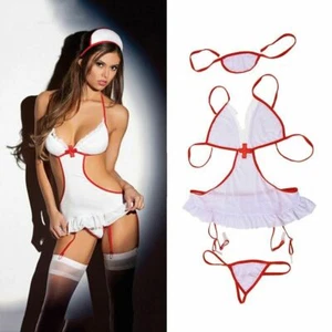 1 Set Women Erotic s Role Play Nurse Uniform Sexy Erotic Toy Dress Nightwear - Picture 1 of 12