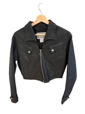 Chaqueta de moto recortada de cuero sintético negra BB Dakota para mujer mediana - retro occidental Foto 1 de 4
