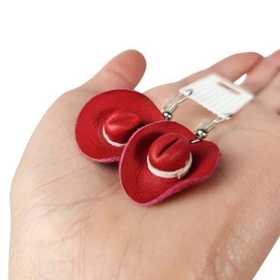 Mini Sombrero de Vaquero Rojo Pendientes Colgantes Estilo Occidental Mujer Boho Vaquera Rodeo Foto 1 de 4