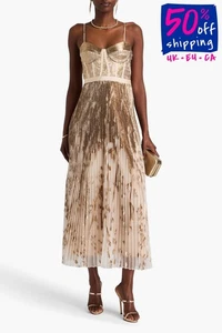 RRP €990 SIMKHAI Organza Pleated Dress US0 UK4 IT36 XXS Metallic Fil Coupe Lined - Picture 1 of 6