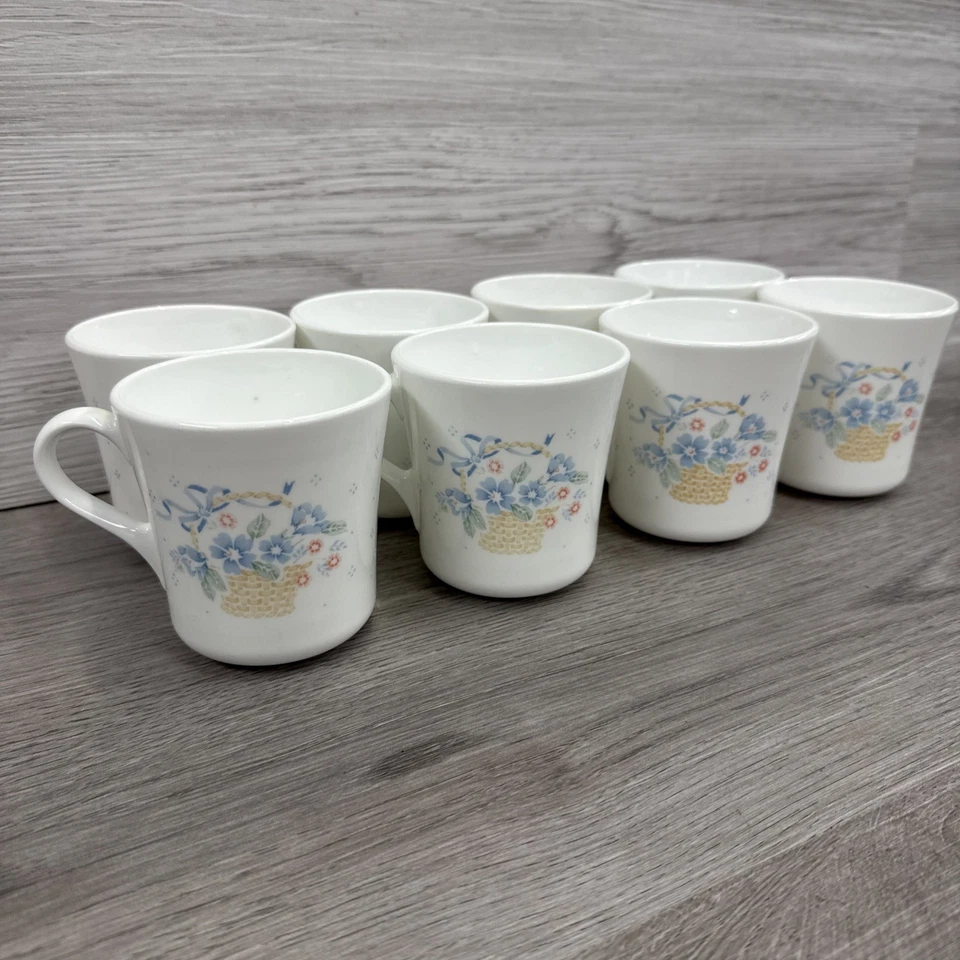 CORNING Country Cornflower TAZAS Tazas Cesta de Flores Azules y Rosas—Juego de 8 Foto 1 de 4