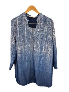 Soft Surroundings women's tunic Top XL Blue Ombré 3/4 Sleeve V-neck Snap Buttons - Picture 1 of 10