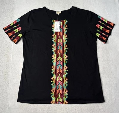 Layerz Clothing Women’s Embroidered Short Sleeved Top Size XL Multicolored NWT! - Image 1 of 4