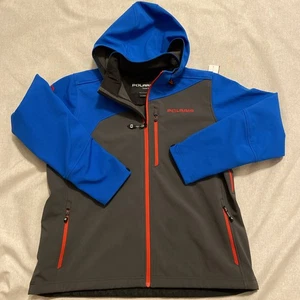 POLARIS Soft Shell Women’s Jacket XL Gray Blue Red Removable Hood Vents Pockets - Picture 1 of 7