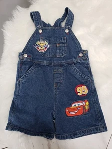 Vintage Disney Cars Overalls Bib Boys 2T Lightning McQueen Denim - Picture 1 of 6