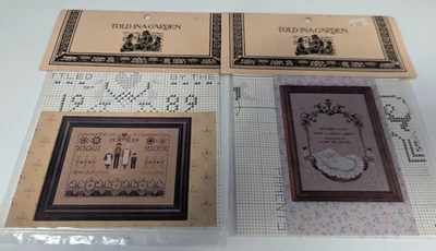 Told in a Garden Baby IN A BASKET,  SETTLERS SAMPLE Cross Stitch tg36 tg37 - Image 1 of 4