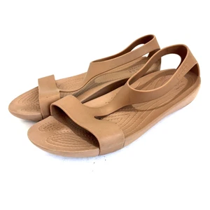 Crocs Women’s Size 8 Serena T Strap Slingback Triple Brown Sandals - Picture 1 of 7