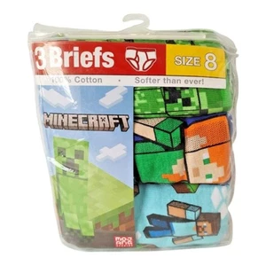 3 Pack Boys' Briefs Size 8 Minecraft Video Game 100% Cotton Soft Colorful Comfy - Picture 1 of 10