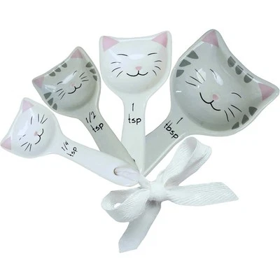 4 Adorable Ceramic Cat/Kitten Nesting Measuring Spoons. Baking Cooking Kitchen - Image 1 of 4
