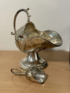 Vintage Silver-Plated Sugar Scuttle w/ Scoop, Roses, Boxed — Made in Hong Kong - Picture 1 of 7