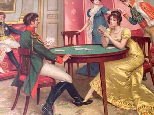 Lucius ROSSI Officers play cards & Flirt FOOTSIE SEDUCTION ANTIQUE Lithograph - Picture 1 of 20