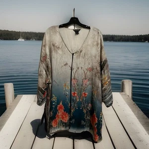 Top blusa CITRON Santa Monica NUOVO 2X orientale floreale artistico 💯% seta😍Splendido - Foto 1 di 10