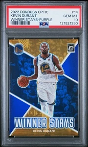 PSA 10 Kevin Durant - 2022 Donruss Optic Winner Stays #14 Purple Warriors - Bild 1 von 2