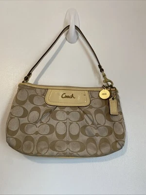 Coach Y2K Signature Logo Wristlet Tan & Beige Patent Leather - Image 1 of 4
